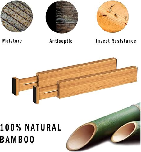 BAMEOS 4" High Drawer Dividers Bamboo Separators Organization Expandable Organizers for Kitchen Bedroom Bathroom Dresser Office 4-pack in Kuwait