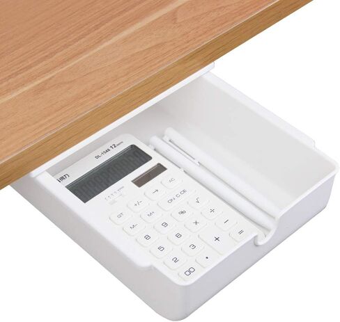 Poeland Under Desk Drawer Storage Organizer Storage Self-Stick Pop-up Hanging Pencil Table Drawer for Office Home School White in Saudi Arabia