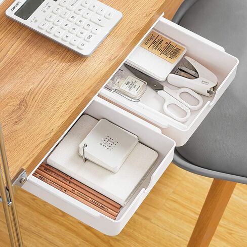 Poeland Under Desk Drawer Storage Organizer Storage Self-Stick Pop-up Hanging Pencil Table Drawer for Office Home School White in Saudi Arabia