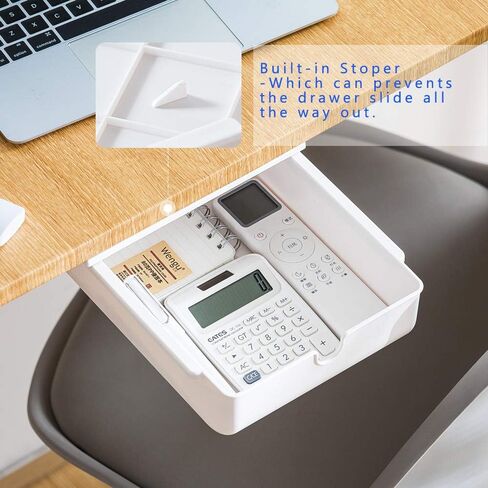 Poeland Under Desk Drawer Storage Organizer Storage Self-Stick Pop-up Hanging Pencil Table Drawer for Office Home School White in Saudi Arabia