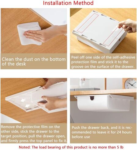 Poeland Under Desk Drawer Storage Organizer Storage Self-Stick Pop-up Hanging Pencil Table Drawer for Office Home School White in Saudi Arabia