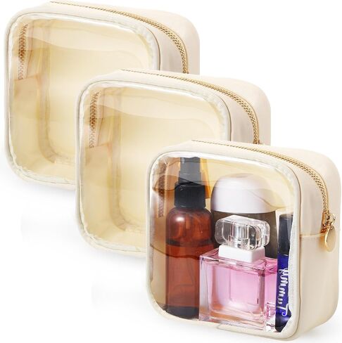 Meanplan 3 Pcs Clear Cosmetic Bag Mini Waterproof Makeup Bag Women Small Portable Cosmetic Bag for Purse Zipper Cute Pouches Make up Toiletry Travel Purse in Saudi Arabia