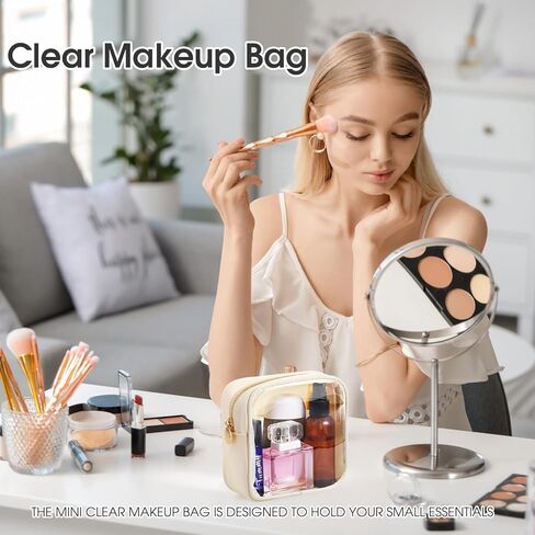 Meanplan 3 Pcs Clear Cosmetic Bag Mini Waterproof Makeup Bag Women Small Portable Cosmetic Bag for Purse Zipper Cute Pouches Make up Toiletry Travel Purse in Saudi Arabia
