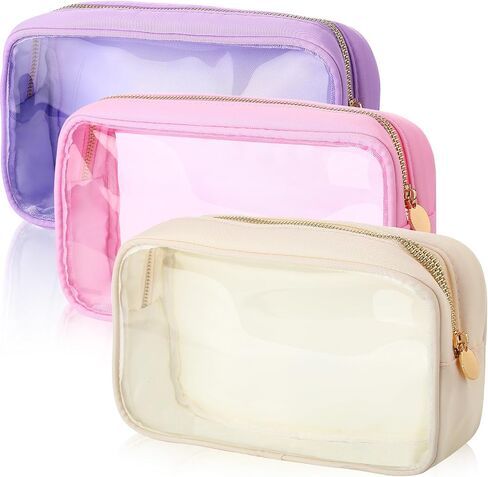 Meanplan 3 Pcs Clear Cosmetic Bag Mini Waterproof Makeup Bag Women Small Portable Cosmetic Bag for Purse Zipper Cute Pouches Make up Toiletry Travel Purse in Saudi Arabia