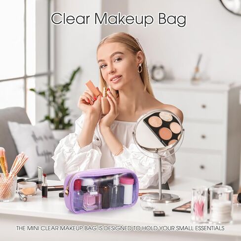 Meanplan 3 Pcs Clear Cosmetic Bag Mini Waterproof Makeup Bag Women Small Portable Cosmetic Bag for Purse Zipper Cute Pouches Make up Toiletry Travel Purse in Saudi Arabia