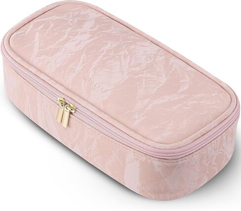 Vlando Travel Makeup Bag,Small Travel Makeup Organizer Bag for Women Portable Make up Cosmetic Bag, Wedding Gift Birthday Gift for Women Girls Purse-Apricot White in Kuwait