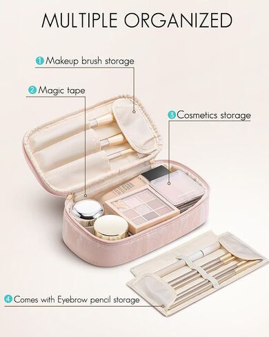 Vlando Travel Makeup Bag,Small Travel Makeup Organizer Bag for Women Portable Make up Cosmetic Bag, Wedding Gift Birthday Gift for Women Girls Purse-Apricot White in Kuwait