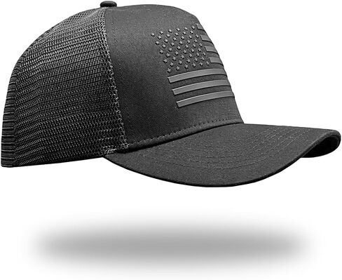 قبعة سائق شاحنة العلم الأمريكي، سيليكون طباعة علم الولايات المتحدة، قبعة Snapback قابلة للتعديل، جوانب شبكية مسامية، للرجال والنساء، شركة مملوكة للمحاربين القدامى من تشارلستون ساوث كارولينا أسود in Saudi Arabia