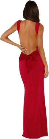 RARITYUS Women’s Elegant Satin Bow Maxi Dress Sexy Cowl Neck Backless Wedding Guest Dress Cocktail Party Evening Gown in Saudi Arabia