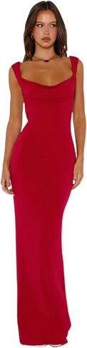 RARITYUS Women’s Elegant Satin Bow Maxi Dress Sexy Cowl Neck Backless Wedding Guest Dress Cocktail Party Evening Gown in Saudi Arabia