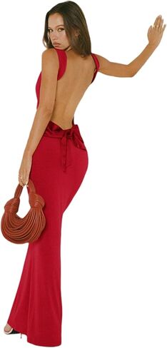 RARITYUS Women’s Elegant Satin Bow Maxi Dress Sexy Cowl Neck Backless Wedding Guest Dress Cocktail Party Evening Gown in Saudi Arabia