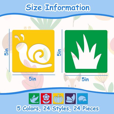 24 Pieces Garden Chalk Stencils for Kids Outside Drawing Stencils Painting Sidewalk Stencils with Cute Template for Kids Toddlers Preschooler (6Inch) in Saudi Arabia