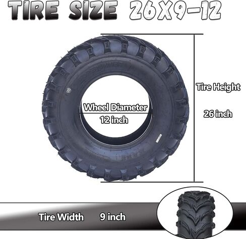 ATV Tires 26x9-12 6PR, 26x9x12 6PR All-Terrain Tires Set of 2, 26 9 12 Atv Tires Puncture And Abrasion Resistant, Optimum Grip Pattern for Enhanced Off-Road, Handling for Off-Road in Saudi Arabia