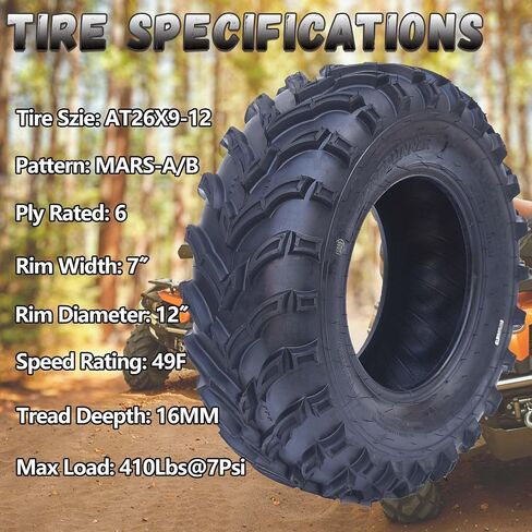 ATV Tires 26x9-12 6PR, 26x9x12 6PR All-Terrain Tires Set of 2, 26 9 12 Atv Tires Puncture And Abrasion Resistant, Optimum Grip Pattern for Enhanced Off-Road, Handling for Off-Road in Saudi Arabia
