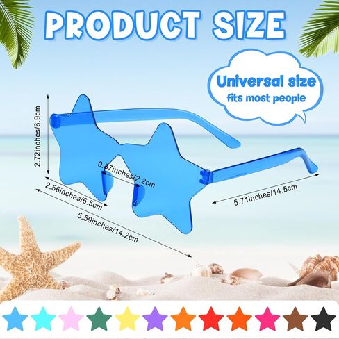 8/12/24/36/48 Pack Star Sunglasses Bulk Colorful Rimless Star Glasses Transparent Candy Color Sunglass for Adult Kids in Kuwait