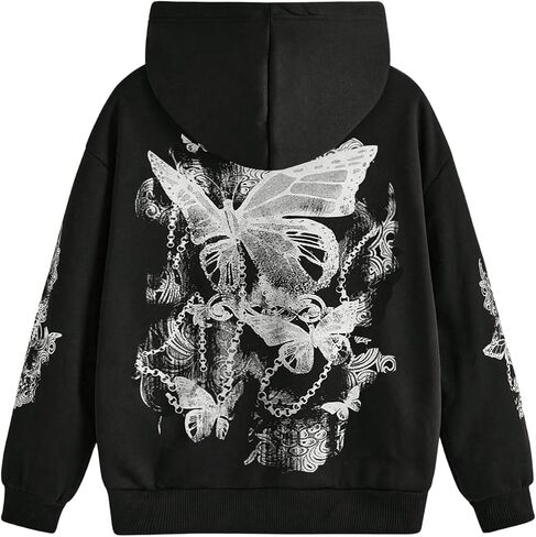 Women's Graphic Hooded Sweatshirt Long Sleeve Drop Shoulder Pullover Hoodies with Pockets in Saudi Arabia
