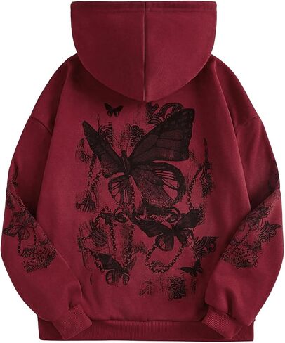 Women's Graphic Hooded Sweatshirt Long Sleeve Drop Shoulder Pullover Hoodies with Pockets in Saudi Arabia