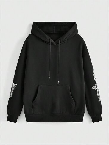 Women's Graphic Hooded Sweatshirt Long Sleeve Drop Shoulder Pullover Hoodies with Pockets in Saudi Arabia