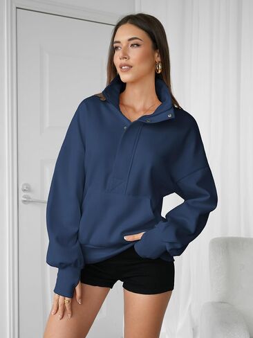Womens Stand Collar Sweatshirts 3/4 Zip Up Ladies Pullover Hoodie Fall Winter Outfits Clothes with Thumb Hole in Saudi Arabia