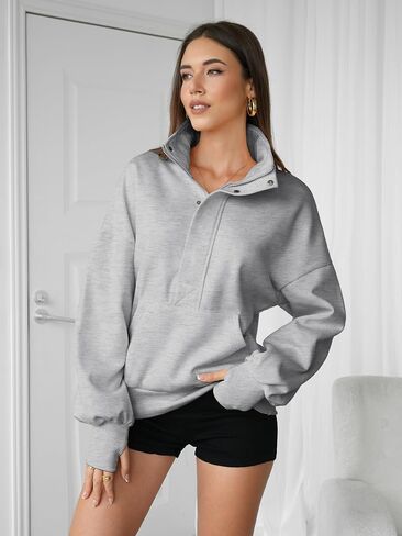 Womens Stand Collar Sweatshirts 3/4 Zip Up Ladies Pullover Hoodie Fall Winter Outfits Clothes with Thumb Hole in Saudi Arabia
