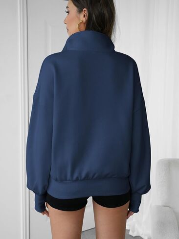 Womens Stand Collar Sweatshirts 3/4 Zip Up Ladies Pullover Hoodie Fall Winter Outfits Clothes with Thumb Hole in Saudi Arabia
