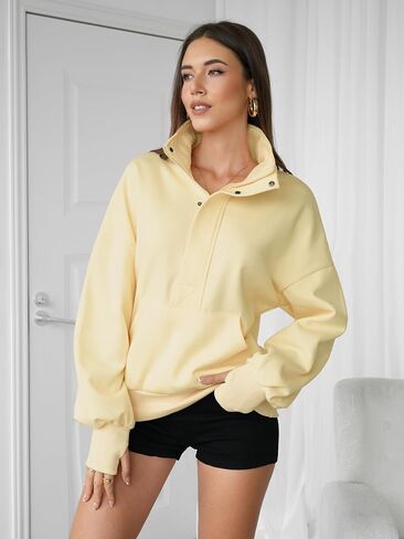 Womens Stand Collar Sweatshirts 3/4 Zip Up Ladies Pullover Hoodie Fall Winter Outfits Clothes with Thumb Hole in Saudi Arabia