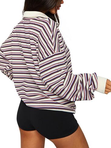 REORIA Oversized Sweatshirt for Women Trendy Fall Fashion 2024 Y2k Striped Long Sleeve Pullover Rugby Shirt Tops Clothes in Saudi Arabia
