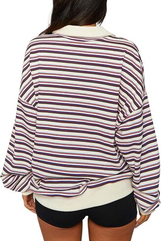 REORIA Oversized Sweatshirt for Women Trendy Fall Fashion 2024 Y2k Striped Long Sleeve Pullover Rugby Shirt Tops Clothes in Saudi Arabia
