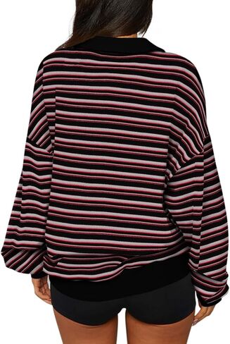 REORIA Oversized Sweatshirt for Women Trendy Fall Fashion 2024 Y2k Striped Long Sleeve Pullover Rugby Shirt Tops Clothes in Saudi Arabia
