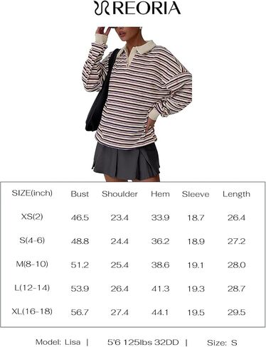 REORIA Oversized Sweatshirt for Women Trendy Fall Fashion 2024 Y2k Striped Long Sleeve Pullover Rugby Shirt Tops Clothes in Saudi Arabia