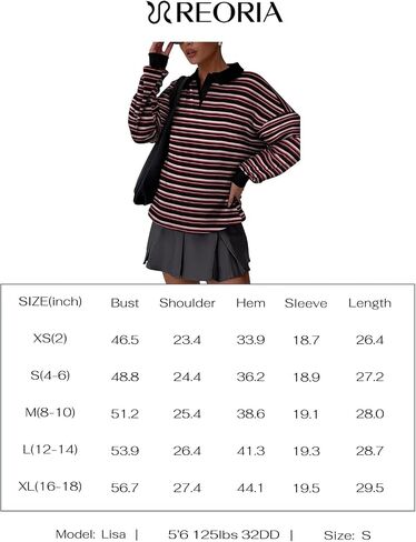 REORIA Oversized Sweatshirt for Women Trendy Fall Fashion 2024 Y2k Striped Long Sleeve Pullover Rugby Shirt Tops Clothes in Saudi Arabia