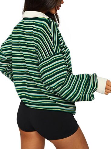 REORIA سترة كبيرة الحجم للنساء موضة خريف عصرية 2024 Y2k مخطط كم طويل بلوفر قميص رجبي ملابس علوية in Kuwait