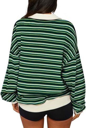 REORIA سترة كبيرة الحجم للنساء موضة خريف عصرية 2024 Y2k مخطط كم طويل بلوفر قميص رجبي ملابس علوية in Kuwait