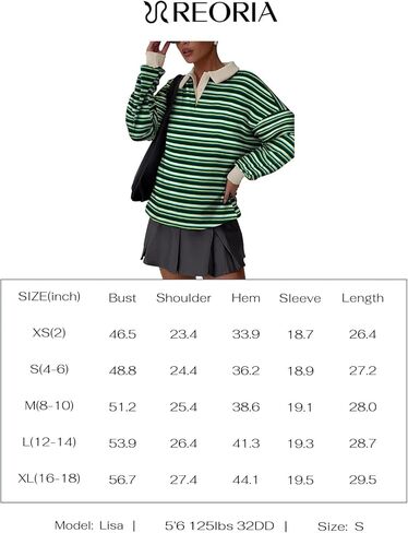 REORIA سترة كبيرة الحجم للنساء موضة خريف عصرية 2024 Y2k مخطط كم طويل بلوفر قميص رجبي ملابس علوية in Kuwait