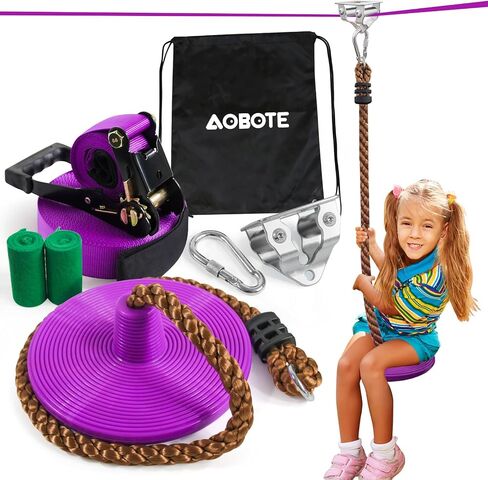 Zipline Kit for Kids and Adutls, Stainless Steel Pulley,Slackline 56ft with Zipline,Zip Lines for Backyard，Zip Line Kit with Climbing Rope Swing in Saudi Arabia