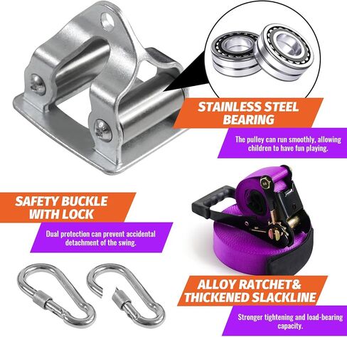 Zipline Kit for Kids and Adutls, Stainless Steel Pulley,Slackline 56ft with Zipline,Zip Lines for Backyard，Zip Line Kit with Climbing Rope Swing in Saudi Arabia