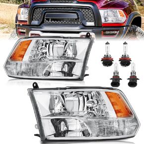 Pair Headlights Assembly Compatible for 2009-2018 Dodge Ram 1500, 2010-2018 Ram 2500 3500 w/Black Housing Clear Reflector Bulbs are included Driver and Passenger Side Headlamp