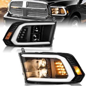 Pair Headlights Assembly Compatible for 2009-2018 Dodge Ram 1500, 2010-2018 Ram 2500 3500 w/Black Housing Clear Reflector Bulbs are included Driver and Passenger Side Headlamp