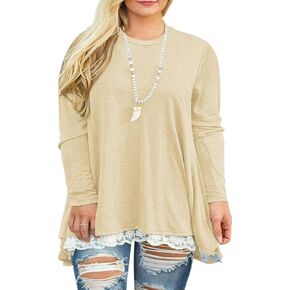 VISLILY Women's Plus Size Tops Lace Tunics Long Sleeve A-Line Blouse Shirts