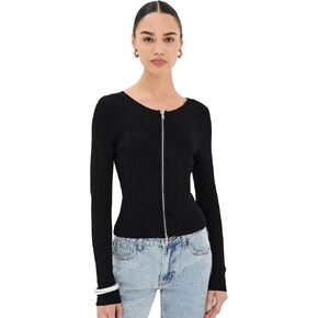 Good American Women's Virgo Rib Zip Front Sweater