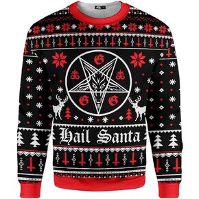 Funny Santa Reindeer Christmas Pattern Christmas Red Sweatshirts Polyester Sweatshirts Christmas Crewneck Sweatshirt