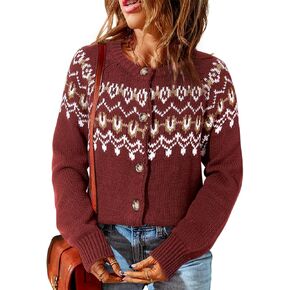 Dokotoo Womens Cardigans Casual Long Sleeve Chunky Knit Fall Winter Button Down Fair Isle Cardigan Sweaters