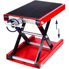 Motorcycle Lift Scissor Jack，Motorcycle Jack with 1100lb Capacity Wide Deck Motorcycle Center Stand，Steel Scissor Jack for Street Bikes, Cruiser Bikes, Touring Motorcycles, Red
