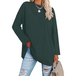 Women Oversized Crew Neck T-Shirts Loose Long Sleeve Tunic Top 2024 Comfy Cozy Cotton Lounge Tees