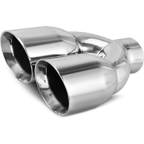 YITAMOTOR 2.5 Inch Dual Exhaust Tip, 2.5" Inlet 3.5" Dual Outlet 9.5" Long Stainless Exhaust Tip, Universal Fit for 2.5" OD Tailpipe, 2 1/2 Inch Exhaust Tip Double Wall Slant Edge, Weld-On, Polished