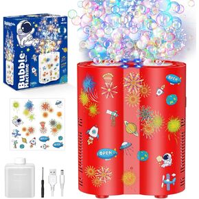 PANACARE Astronaut Soap Bubble Machine Fireworks Bubble Machine for Kids 20000+ Bubble per Min/Lights/DIY Stickers/240ml Solution Automatic Bubble Machine Toy for Kids Summer Outdoor Party Wedding
