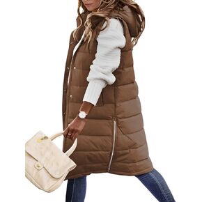 HEEKPEK Womens Puffer Vest Winter Hooded Sleeveless Zip Up Long Puffy Jacket Warm Thick Quilted Coats with Pockets
