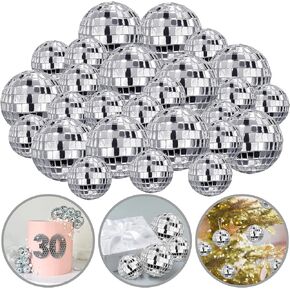 45 PCS 0.78Inch 1.57Inch 2.36Inch 3.54Inch Disco Ball Cake Decoration Ornaments Reflective Mirror Ball Cake Decoration 70s Disco Themed Party Decoration for Christmas Tree Dance Music