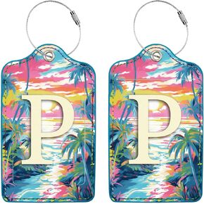 Initial Luggage Tags for Suitcases,2 Pack Personalized Luggage Tag with Privacy Name Card, Travel Bag Tags with for Women Men Kids Girls Travel Sports,Letters T