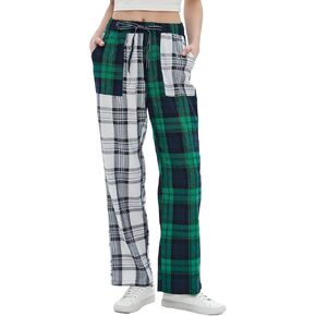 LifeShe Women Flannel Plaid Pajama Pants Drawstring Elastic Waist Straight Leg Gingham Trousers Lounge Pj Bottoms